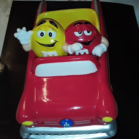 M&M's M&M Hot Rod Car Candy Dish Red Auto Yellow G - Picture 1 of 14